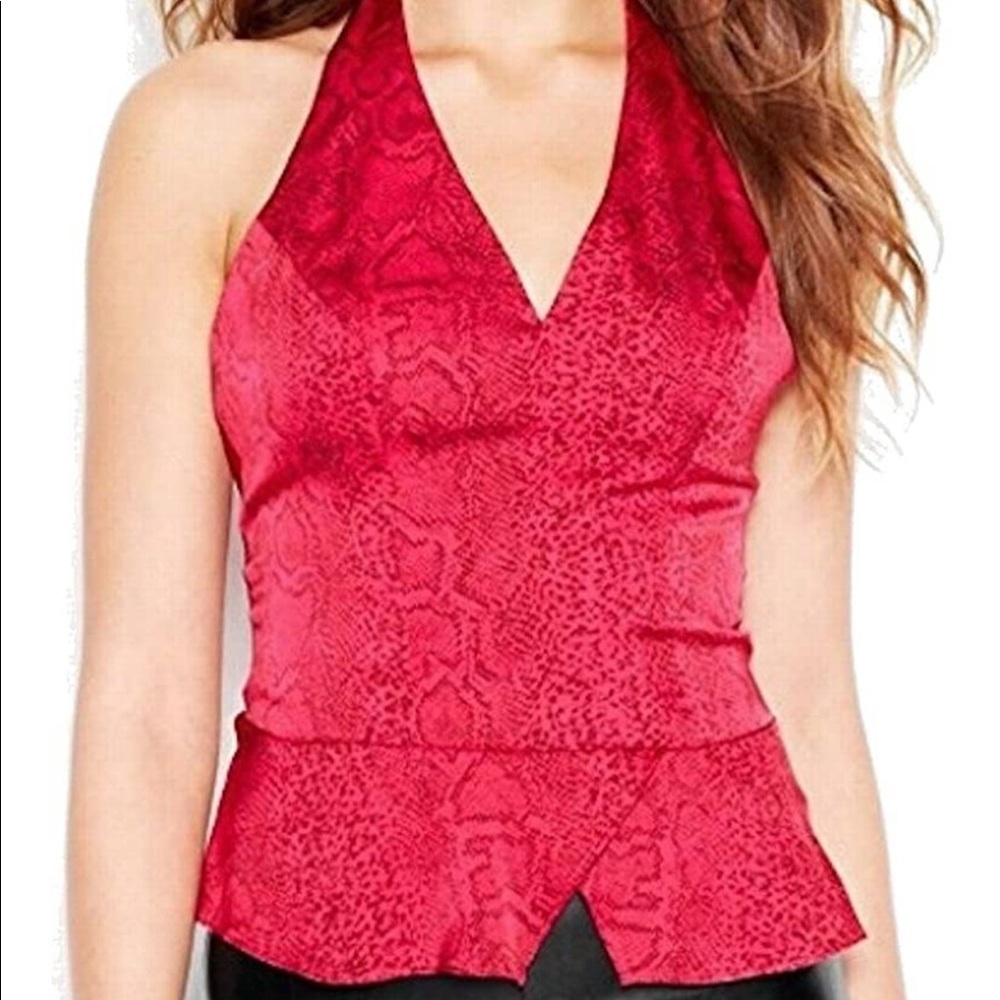 New Guess Halter cross over pink snake print top XS
